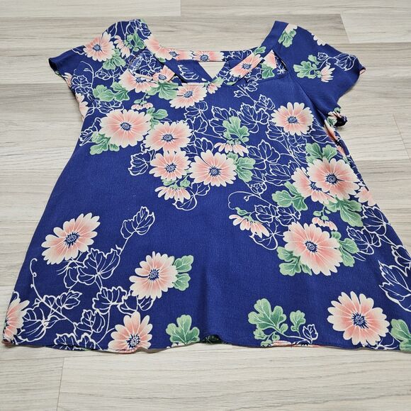 Maeve Anthropologie Womens Blue Floral Cut-Out Flowy Blouse Size 10 - Picture 5 of 10